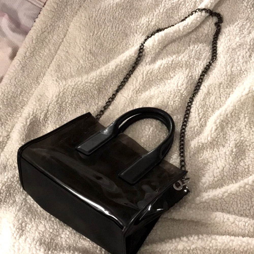 Zara clear black pvc bag removable metal strap